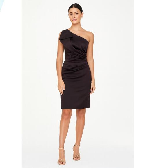 Talbot Runhof Satin One Shoulder Sheath Cocktail Dress 8 Purple - Picture 1 of 10